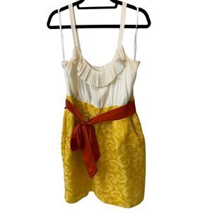 Anthropologie Moulinette Soeurs Yellow Cocktail Dress Pleated Neckline 12‎